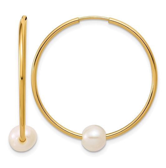 1/20 14K Gold Filled 5-6mm Round White Freshwater Culture Pearl Hoop Earrings