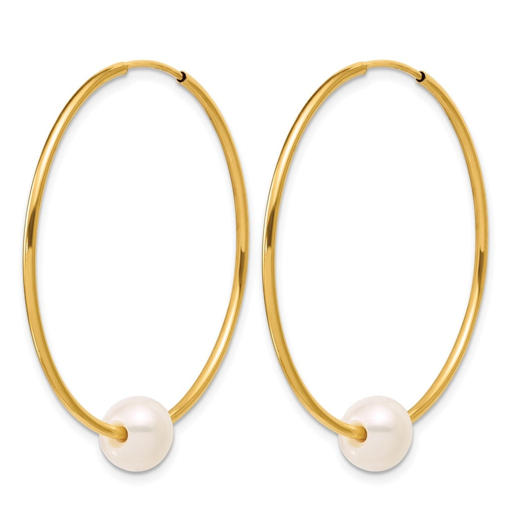 1/20 14K Gold Filled 6-7mm Round White Freshwater Culture Pearl Hoop Earrings