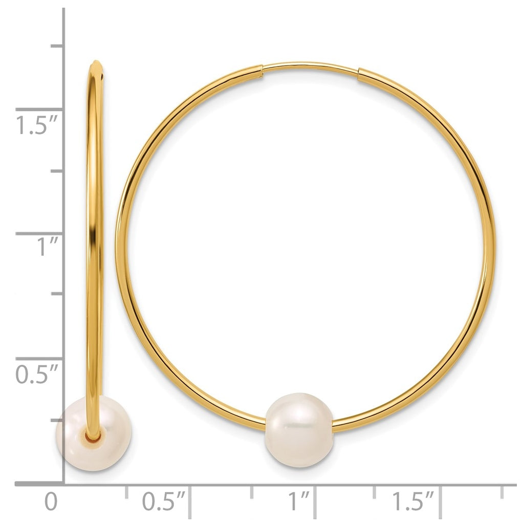 1/20 14K Gold Filled 6-7mm Round White Freshwater Culture Pearl Hoop Earrings