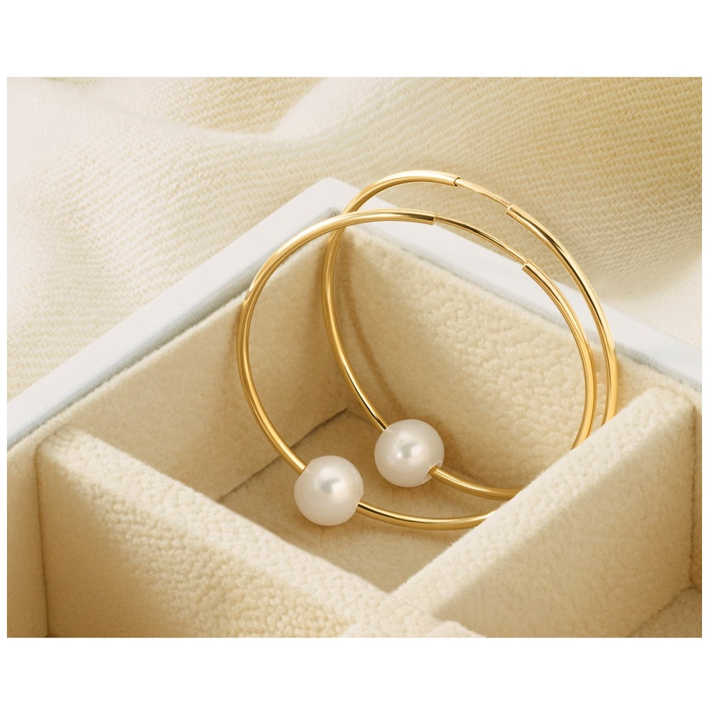 1/20 14K Gold Filled 6-7mm Round White Freshwater Culture Pearl Hoop Earrings