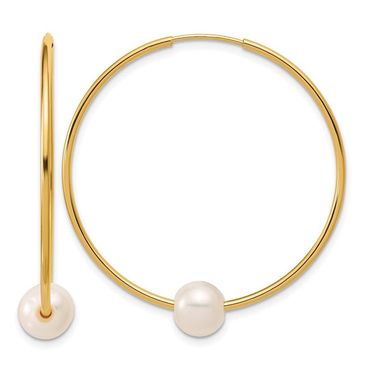 1/20 14K Gold Filled 6-7mm Round White Freshwater Culture Pearl Hoop Earrings