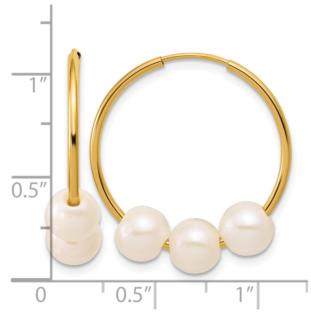 1/20 14K Gold Filled 5-6mm 3 Round White Freshwater Culture Pearl Hoop Earrings