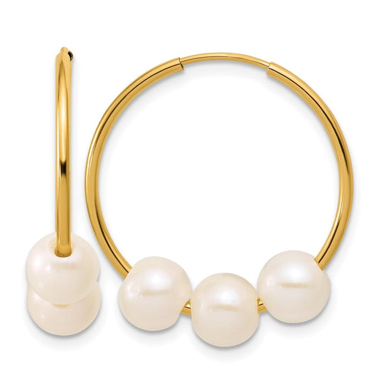 1/20 14K Gold Filled 5-6mm 3 Round White Freshwater Culture Pearl Hoop Earrings