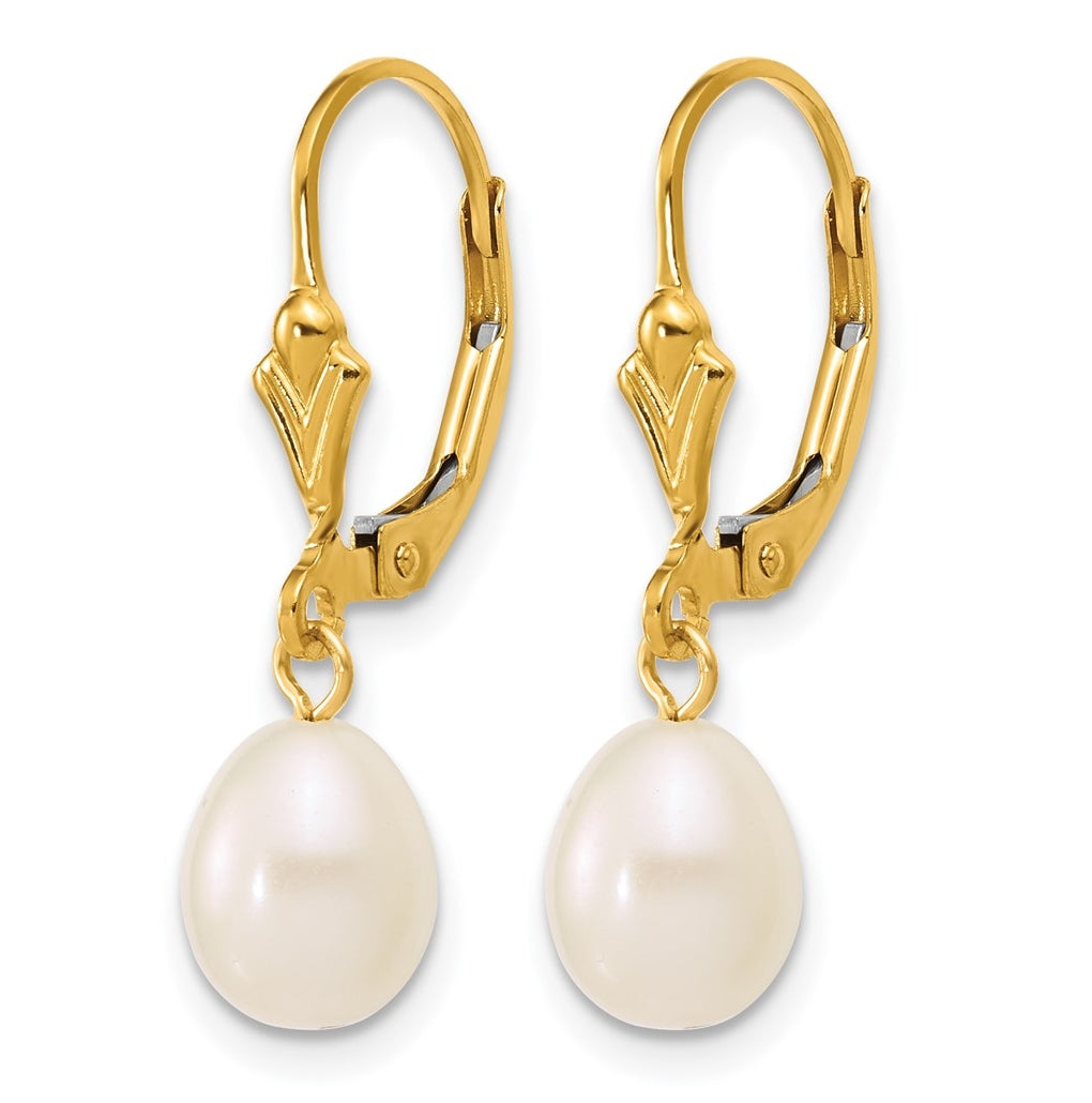 1/20 14K Gold Filled 6-7mm Rice White Freshwater Culture Pearl Dangle Earrings