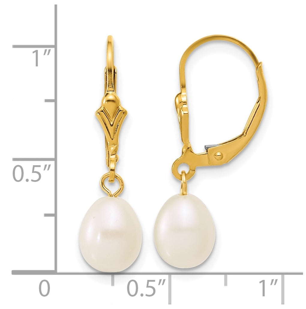 1/20 14K Gold Filled 6-7mm Rice White Freshwater Culture Pearl Dangle Earrings