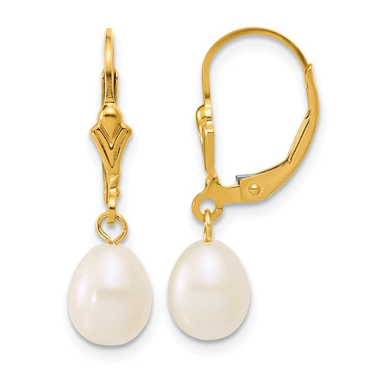 1/20 14K Gold Filled 6-7mm Rice White Freshwater Culture Pearl Dangle Earrings