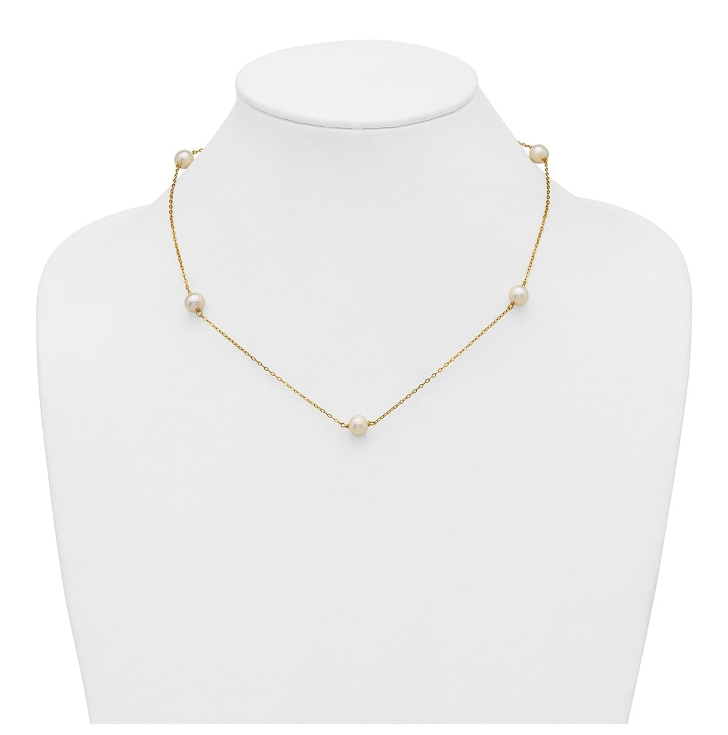 1/20 14K Gold Filled 7-8mm 5-Station Near Rnd White Freshwater Culture Pearl 18in Necklace