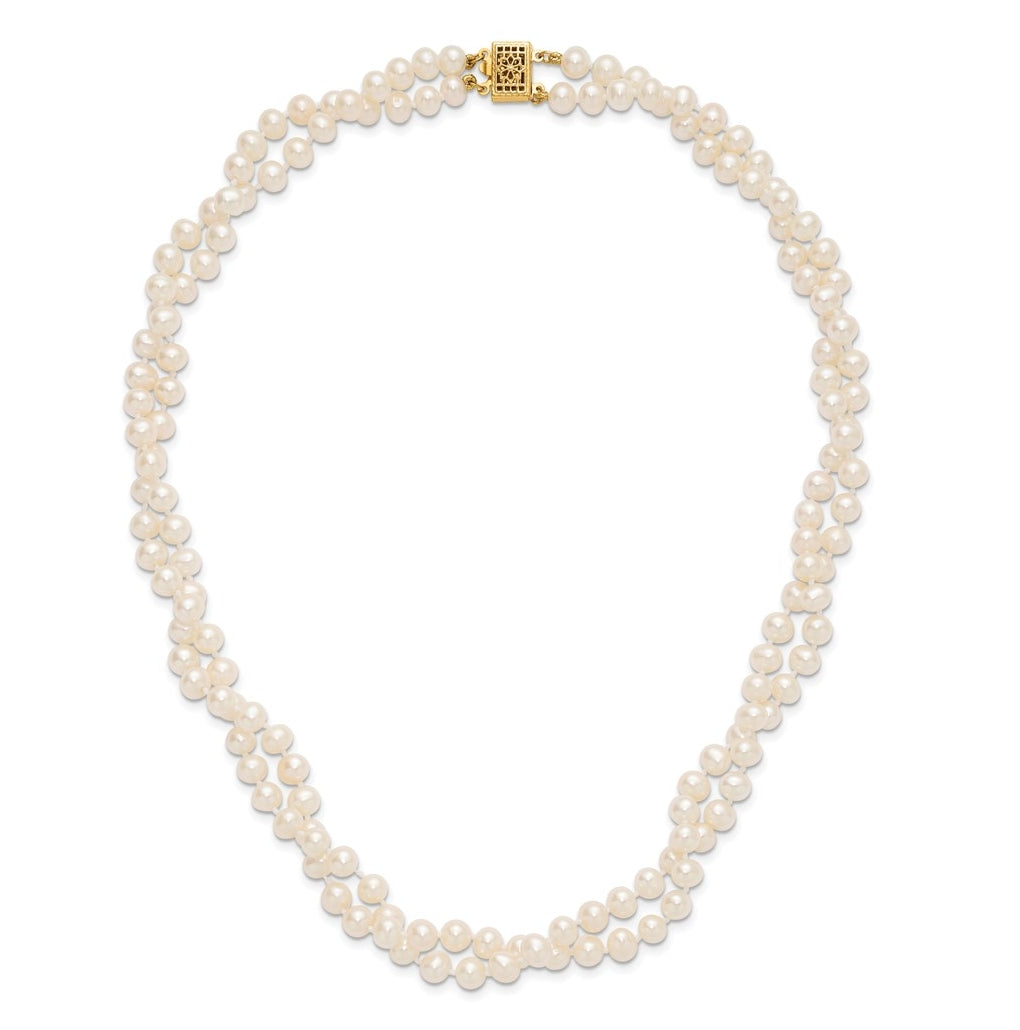 1/20 14K Gold Filled 5-6mm Near Rnd White Freshwater Culture Pearl 2-Strand 18in Necklace