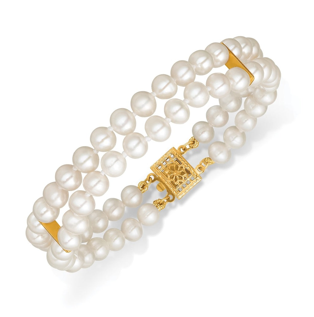 1/20 14K Gold Filled 5-6mm Near Rnd White Freshwater Culture Pearl 2-Strand 7.5in Bracelet