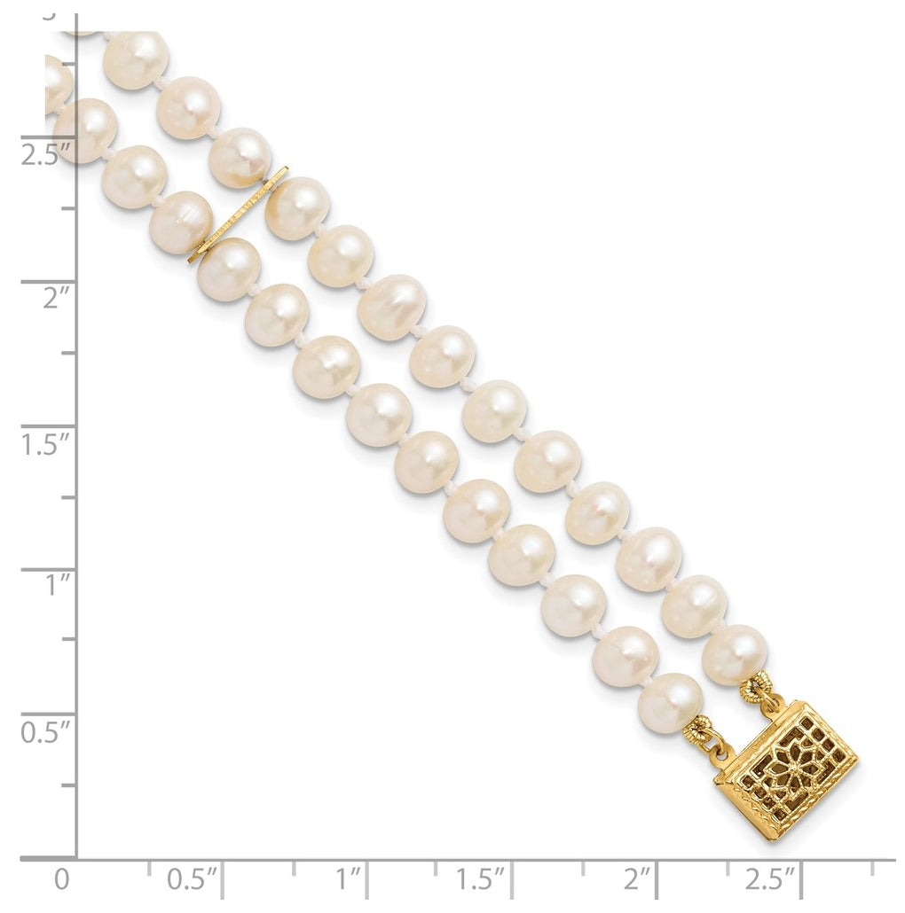 1/20 14K Gold Filled 5-6mm Near Rnd White Freshwater Culture Pearl 2-Strand 7.5in Bracelet