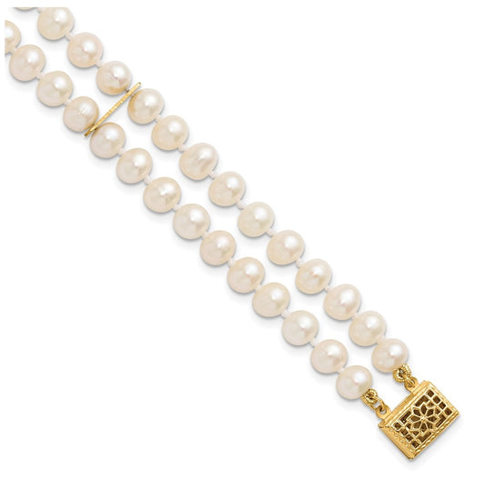 1/20 14K Gold Filled 5-6mm Near Rnd White Freshwater Culture Pearl 2-Strand 7.5in Bracelet