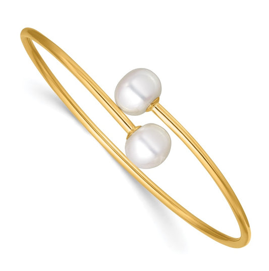 1/20 14K Gold Filled 10-11mm Button White Freshwater Culture Pearl Flexible Bangle