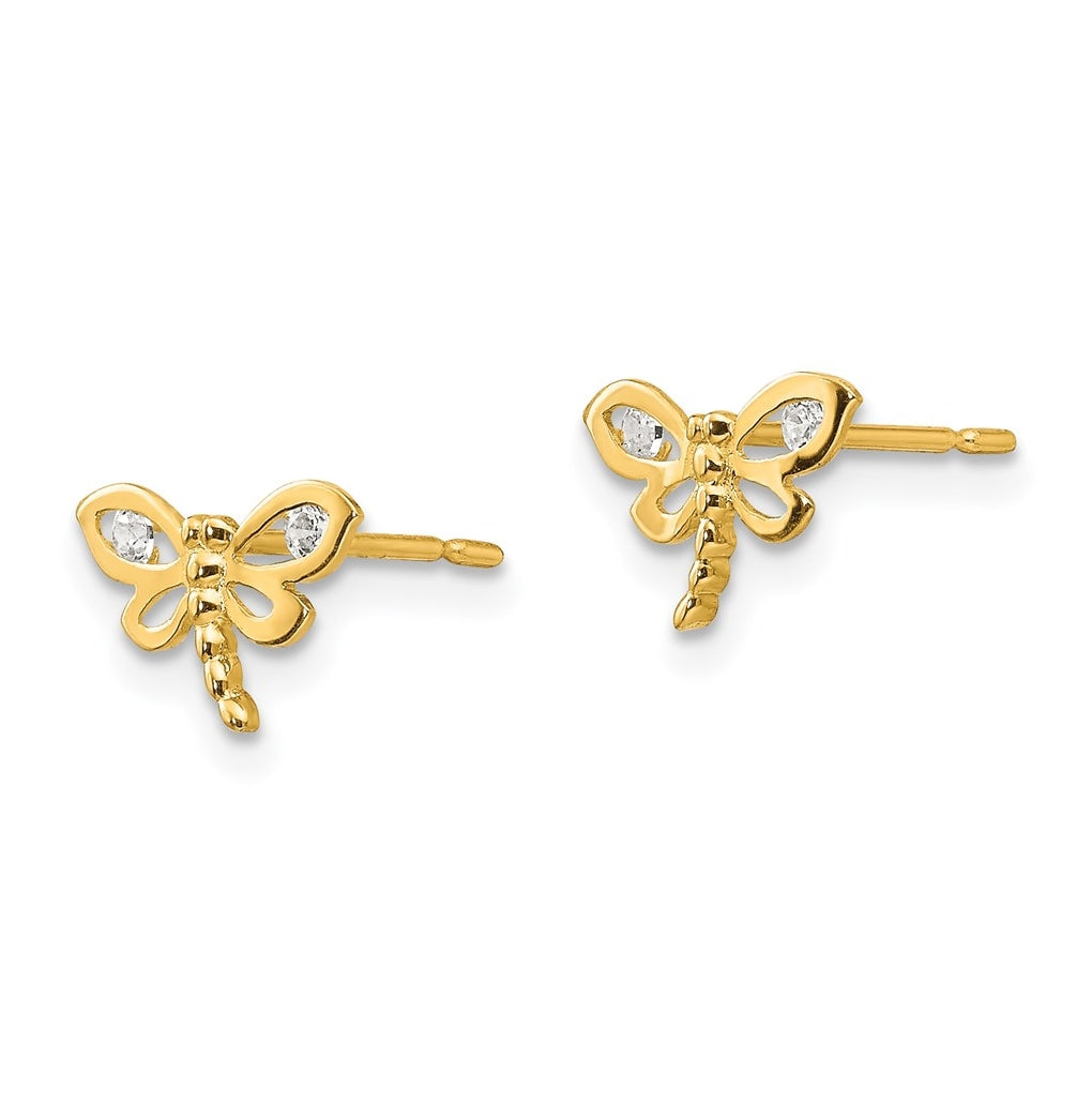 14k Yellow Gold Madi K Cubic Zirconia Children's Dragonfly Post Earrings