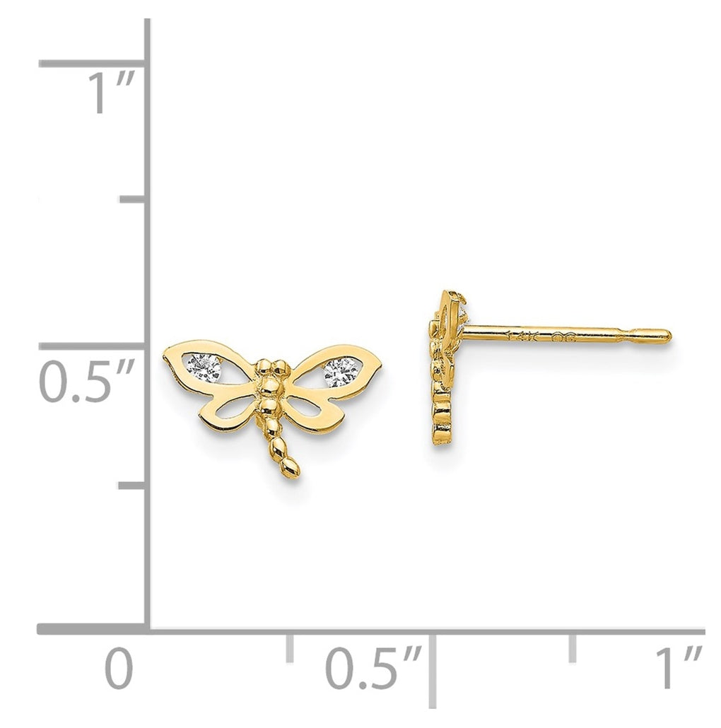 14k Yellow Gold Madi K Cubic Zirconia Children's Dragonfly Post Earrings