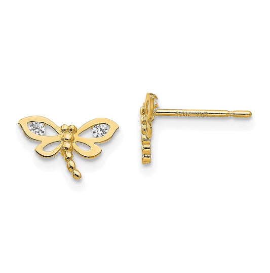 14k Yellow Gold Madi K Cubic Zirconia Children's Dragonfly Post Earrings