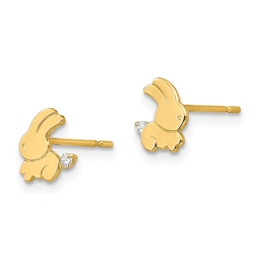 14k Yellow Gold Madi K Cubic Zirconia Children's Bunny Post Earrings