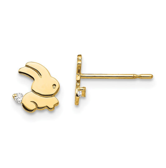14k Yellow Gold Madi K Cubic Zirconia Children's Bunny Post Earrings