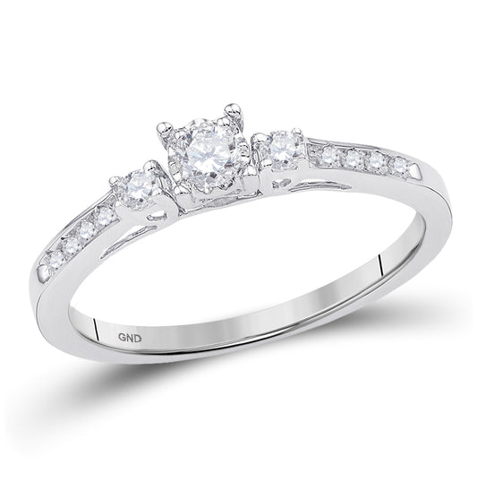 10K White Gold Womens Round Diamond 3-stone Promise Ring 1/6 Cttw, Womens Size: 5-10