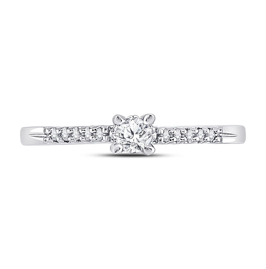 10K White Gold Womens Round Diamond Solitaire Promise Ring 1/8 Cttw, Womens Size: 5-10