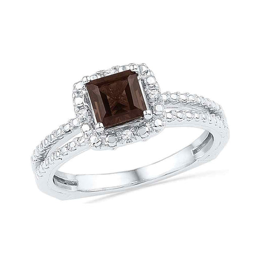 10kt White Gold Womens Princess Lab-created Smoky Quartz Solitaire Ring 3/4 Cttw