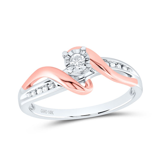 10K White & Rose-tone Gold Round Diamond Solitaire Bridal Wedding Engagement Ring 1/8 Cttw, Womens Size: 5-10