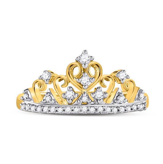 10K Yellow Gold Womens Round Diamond Tiara Crown Band Ring 1/5 Cttw, Womens Size: 5-10