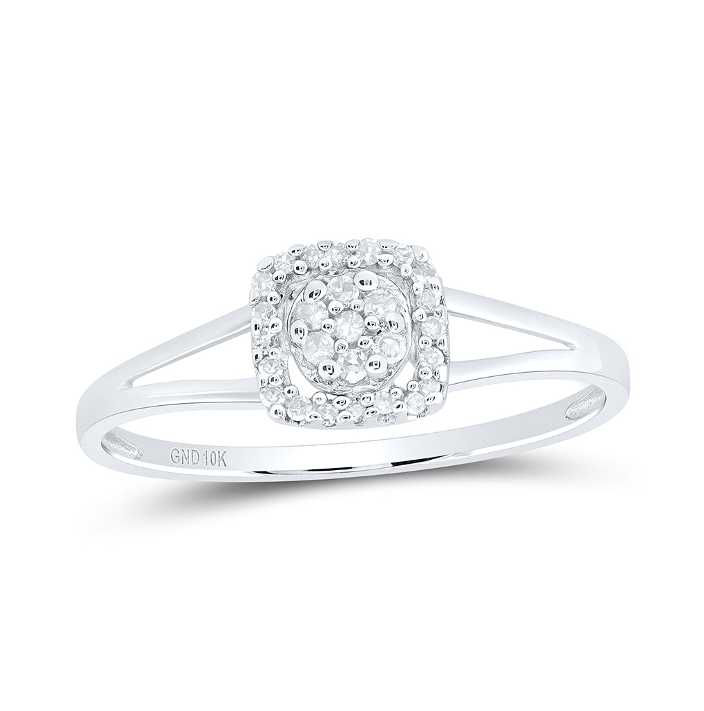 10K White Or Yellow Gold Womens Round Diamond Square Frame Cluster Ring , Womens Size: 5-10