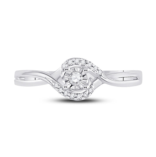 10K White Gold Womens Round Diamond Solitaire Promise Ring 1/10 Cttw, Womens Size: 5-10