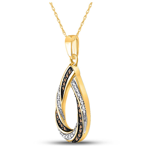 10K Yellow Gold Womens Round Brown Diamond Teardrop Stripe Pendant 1/4 Cttw, Length: 0.73 In, Width: 0.49 In