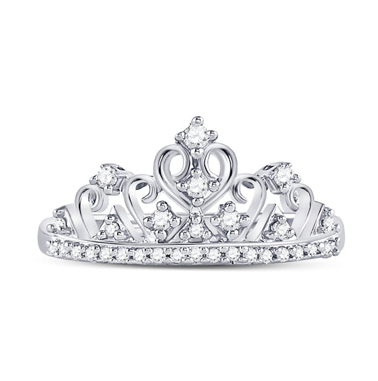 10k White Gold Round Diamond Womens Womens Crown Tiara Cocktail Band 1/5 Cttw, Womens Size: 5-10