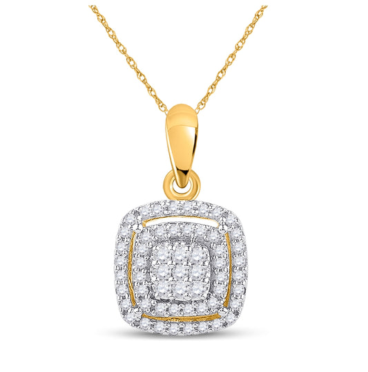 10kt Yellow Gold Womens Round Diamond Square Frame Cluster Pendant 1/4 Cttw