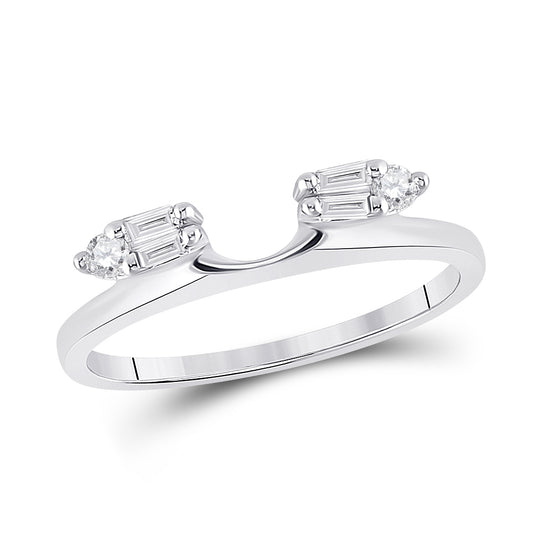 14kt White Gold Womens Baguette Diamond Ring Guard Wrap Solitaire Enhancer 1/5 Cttw