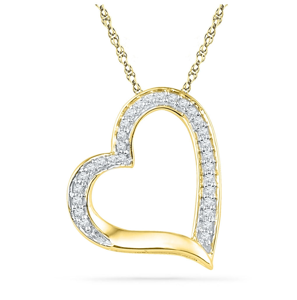 10K Yellow Gold Womens Round Diamond Heart Outline Pendant 1/8 Cttw, Width: 0.47 In