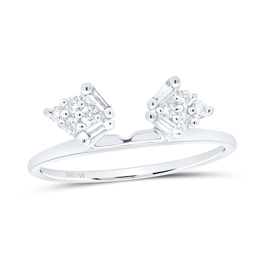 14K White Gold Womens Baguette Diamond Ring Guard Wrap Solitaire Enhancer 1/4 Cttw, Womens Size: 5-10