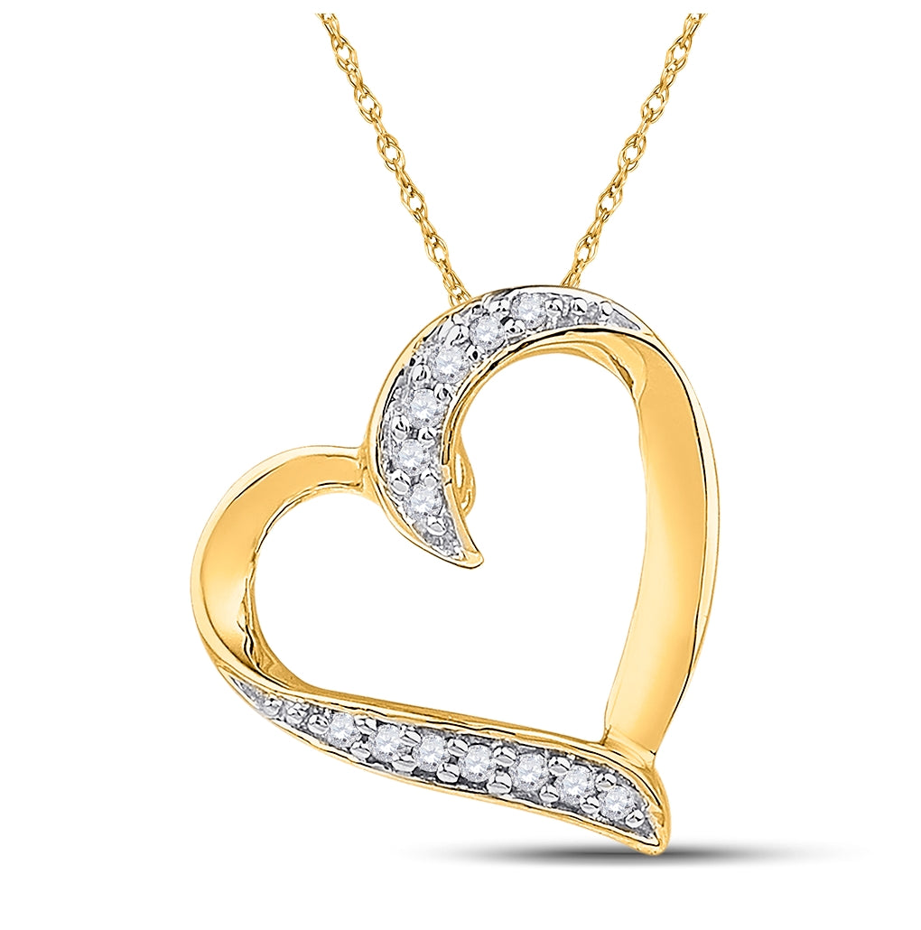 10K Yellow Gold Womens Round Diamond Heart Pendant 1/20 Cttw, Width: 0.43 In