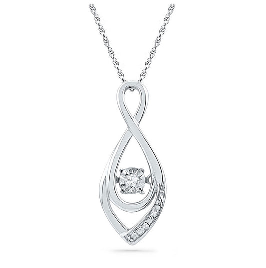 10K White Gold Womens Round Diamond Moving Twinkle Solitaire Teardrop Pendant 1/20 Cttw, Width: 0.31 In