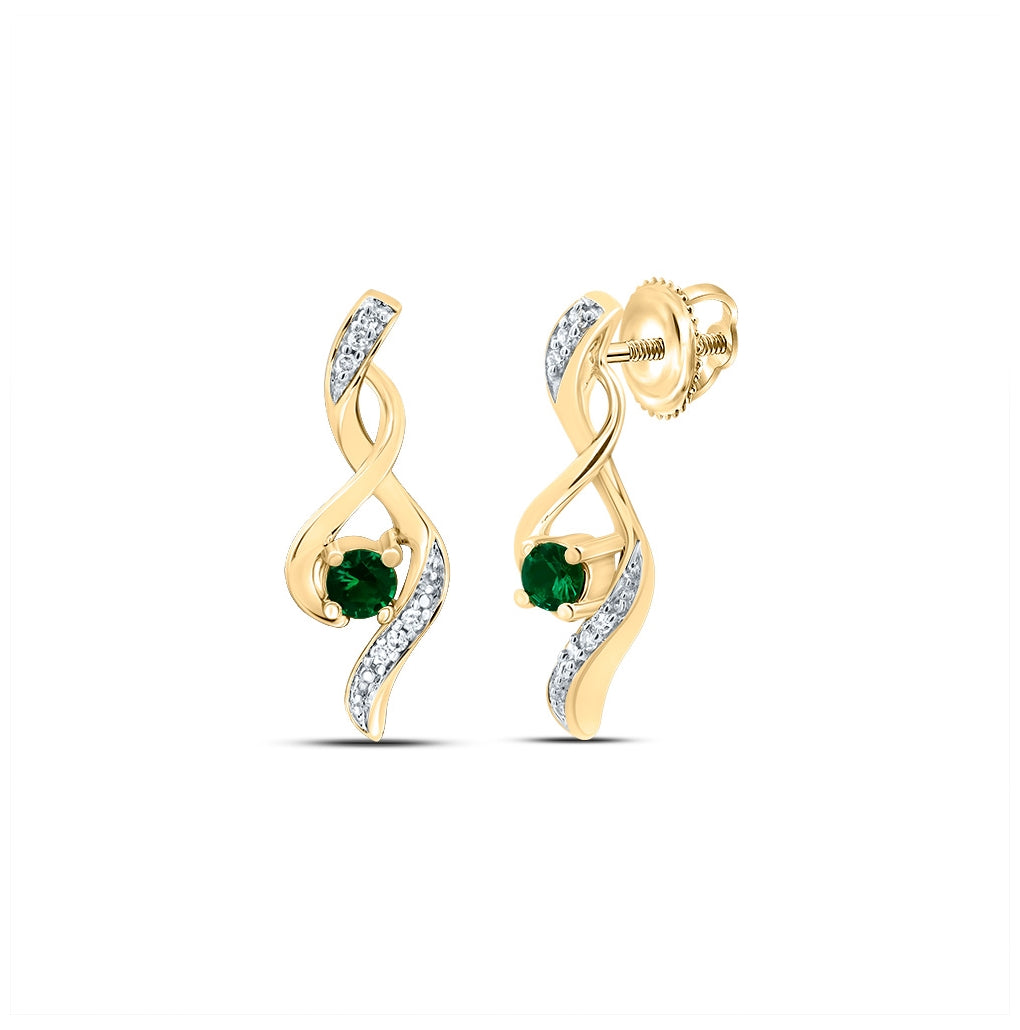 10K Yellow Gold Womens Round Synthetic Emerald Solitaire Diamond Earrings 1/3 Cttw, Length: 0.72 In, Width: 0.26 In