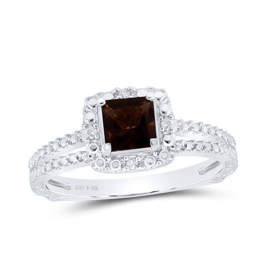 Sterling Silver Womens Princess Synthetic Smoky Quartz Solitaire Ring 3/4 Cttw, Womens Size: 5-10