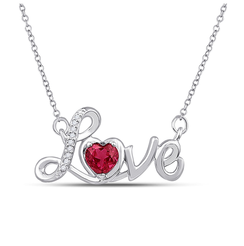 Sterling Silver Womens Heart Synthetic Ruby Heart Necklace 1/2 Cttw, Length: 17.5 In, Width: 0.41 In