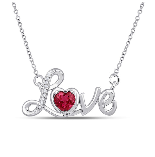 Sterling Silver Womens Heart Synthetic Ruby Heart Necklace 1/2 Cttw, Length: 17.5 In, Width: 0.41 In