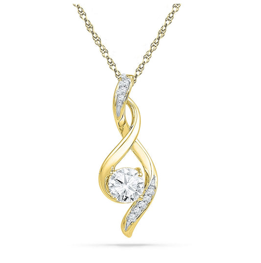 10kt Yellow Gold Womens Round Lab-created White Sapphire Solitaire Pendant .02 Cttw