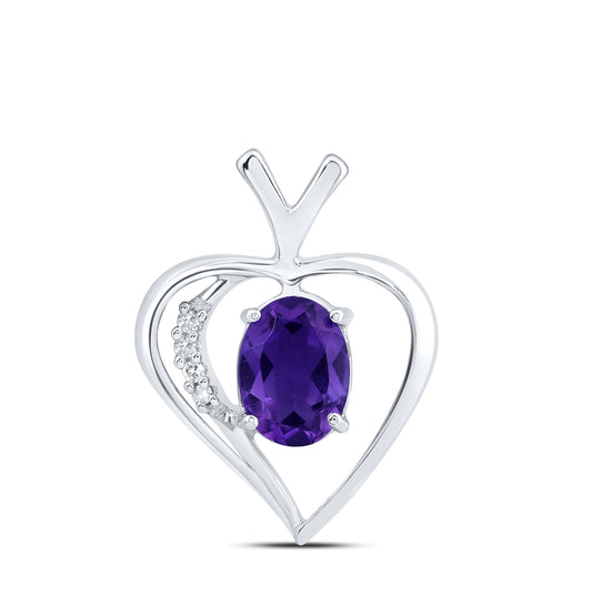Sterling Silver Womens Round Synthetic Amethyst Heart Pendant 3/4ctw, Width: 0.52 In