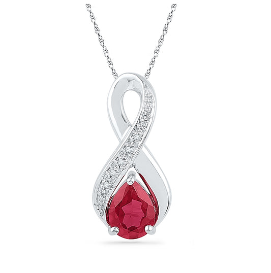 Sterling Silver Womens Pear Synthetic Ruby Diamond Fashion Pendant 1-3/4ctw, Width: 0.37 In