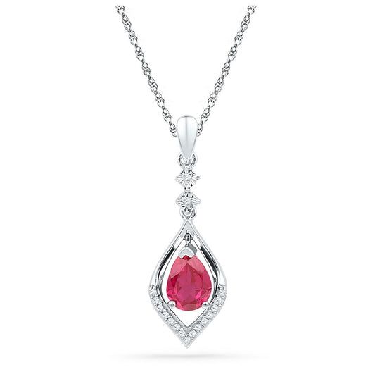 Sterling Silver Womens Oval Synthetic Ruby Diamond Solitaire Pendant 1ctw, Length: 0.96 Inch Width: 0.38 Inch