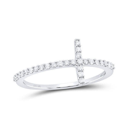 10K White Gold Womens Round Diamond Cross Band Ring 1/5 Cttw, Womens Size: 5-10