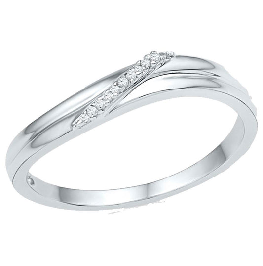 10K White Gold Womens Round Diamond Simple Single Row Band Ring .03 Cttw, Womens Size: 5-10