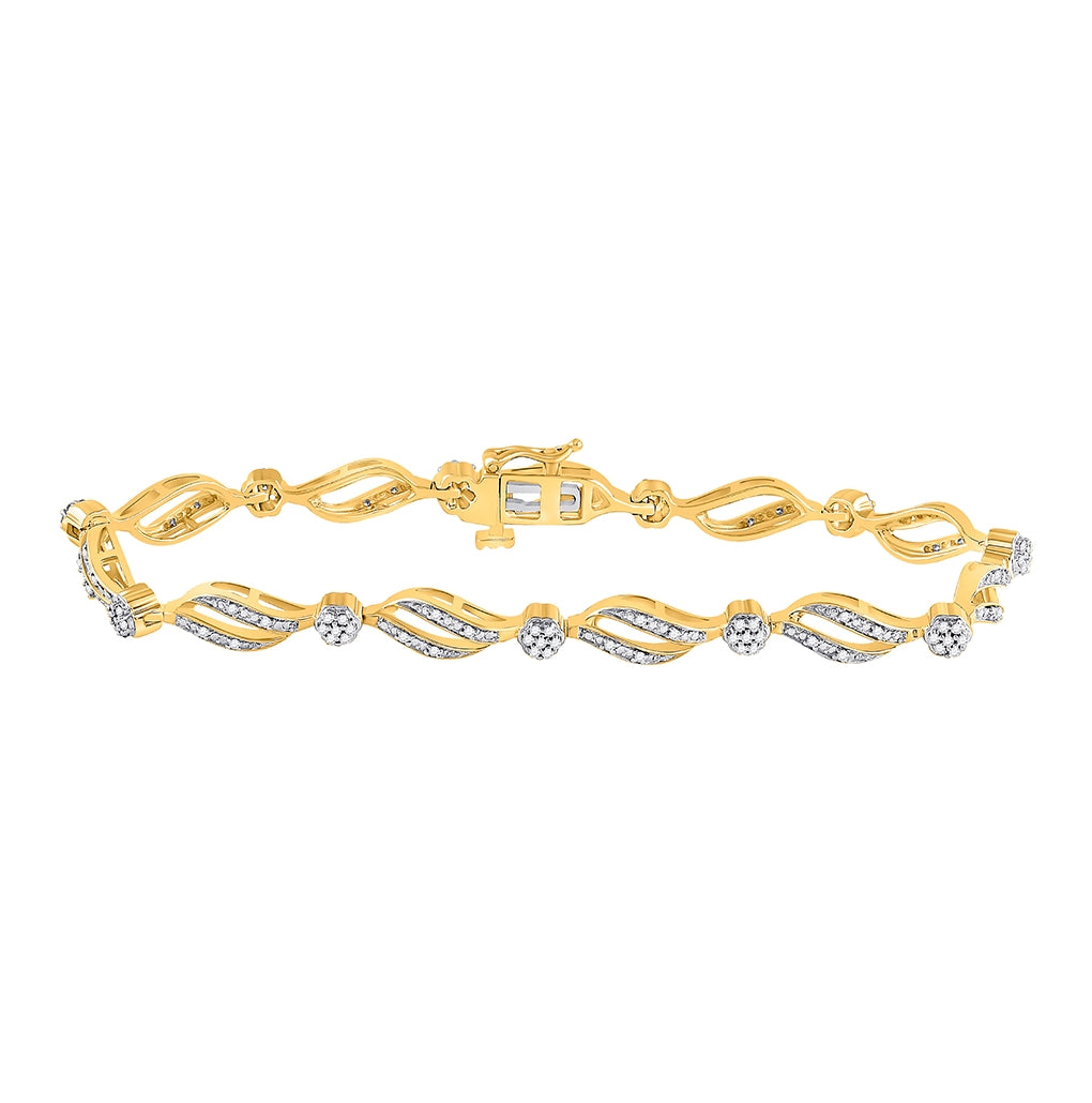 10K Yellow Gold Womens Round Diamond Cluster Link Bracelet 1/2 Cttw