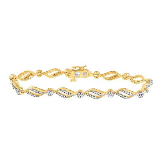 10K Yellow Gold Womens Round Diamond Cluster Link Bracelet 1/2 Cttw
