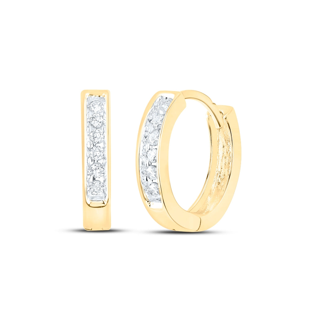 10K White Or Yellow Gold Womens Round Diamond Hoop Earrings