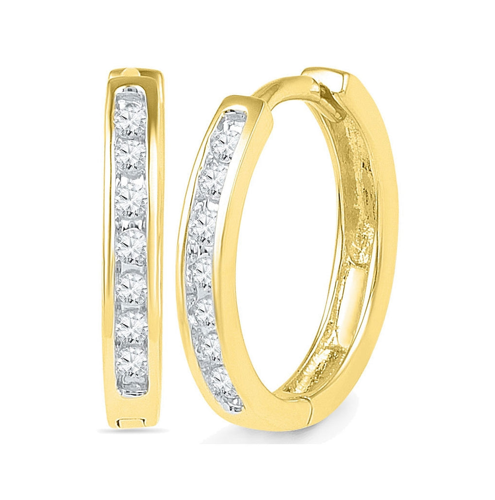 10K White Or Yellow Gold Womens Round Channel-set Diamond Hoop Earrings